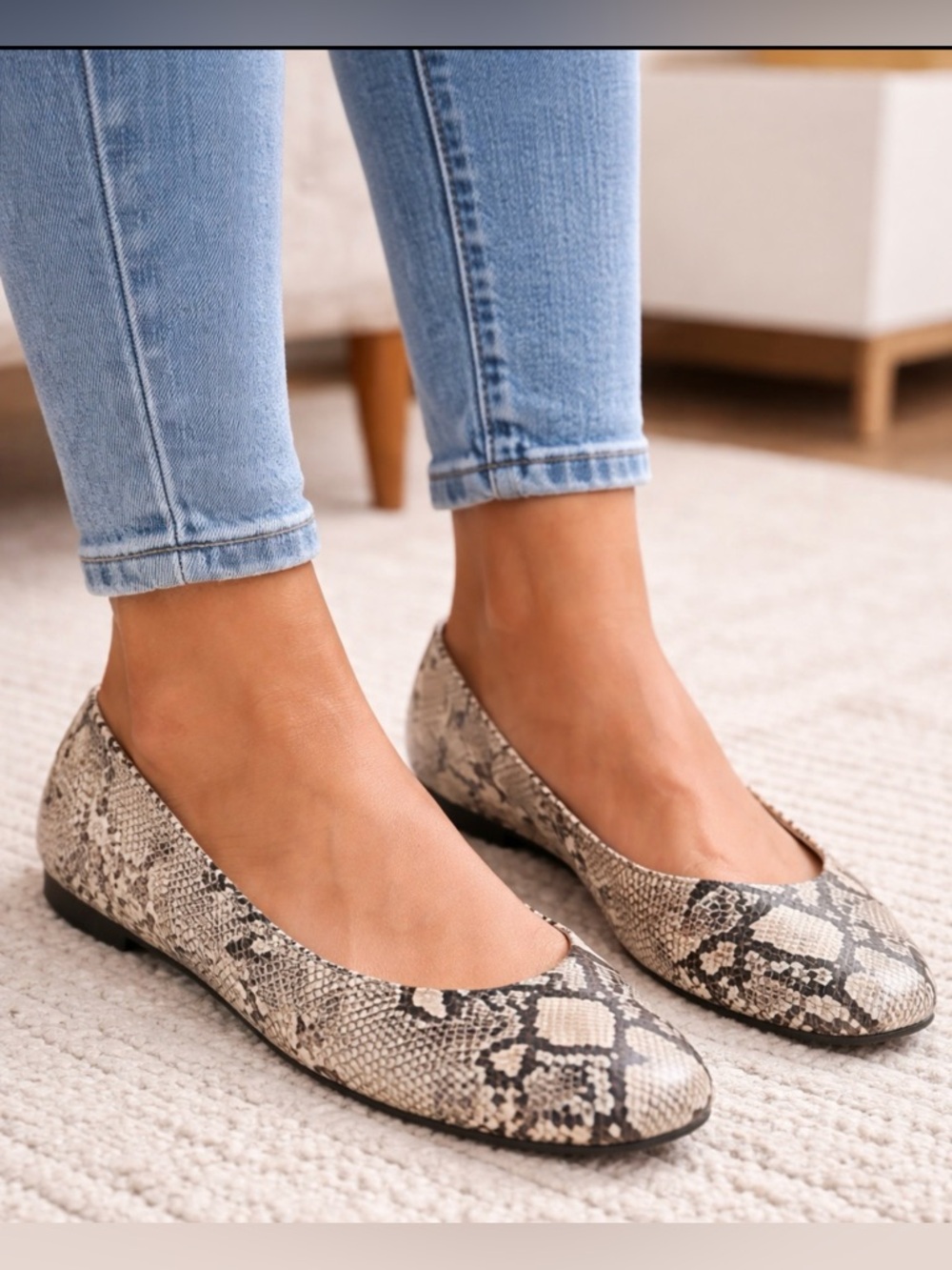Steve Madden Liana Snakeskin Square Toe Ballet Flats Size 6M